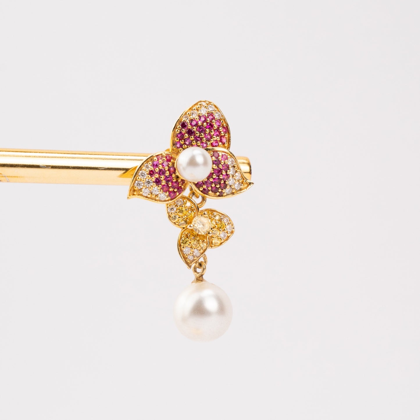 PEARL AND RUBY FLORAL DROPS