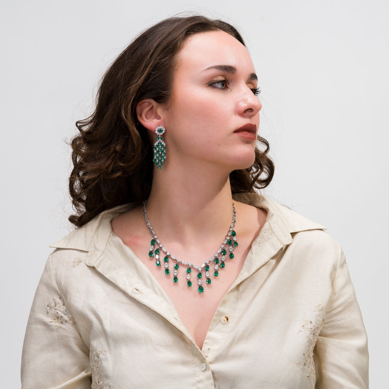 GRAND EMERALD CHANDELIER NECKLACE & EARRINGS