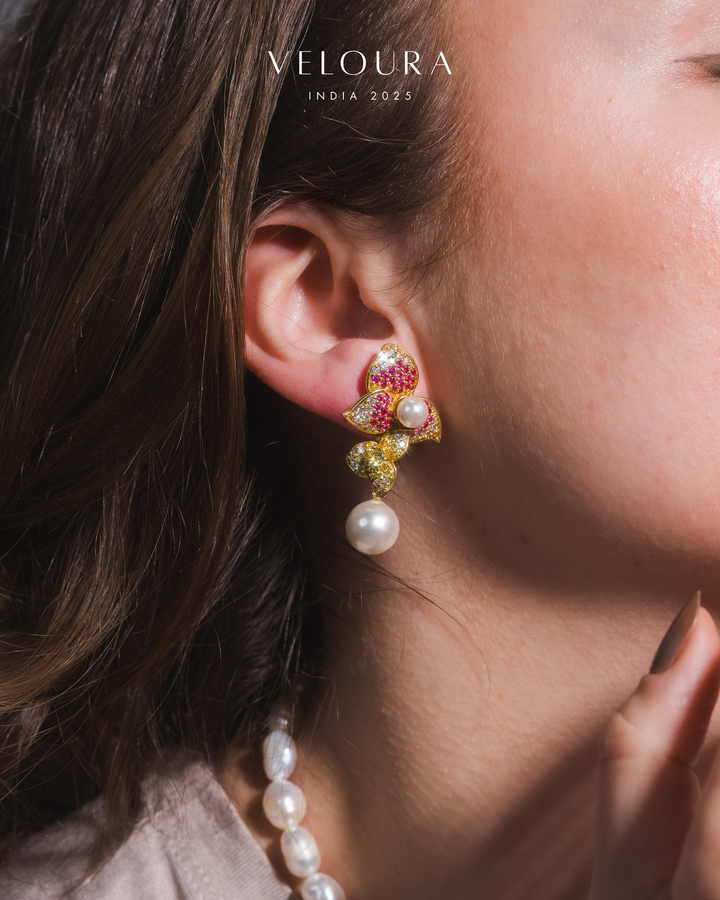 PEARL AND RUBY FLORAL DROPS